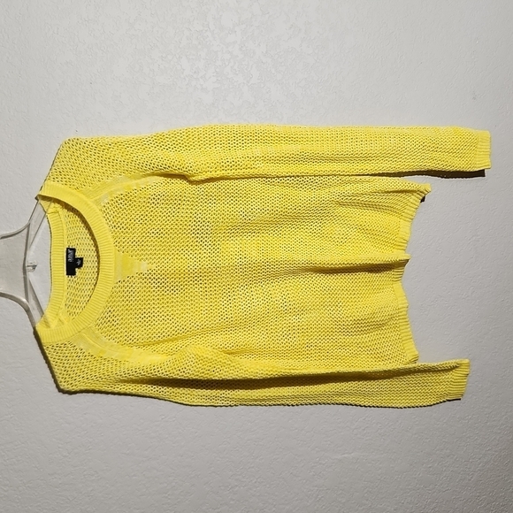 ANA Sweater Womens Size L Yellow Crochet Open Weave - Picture 1 of 8